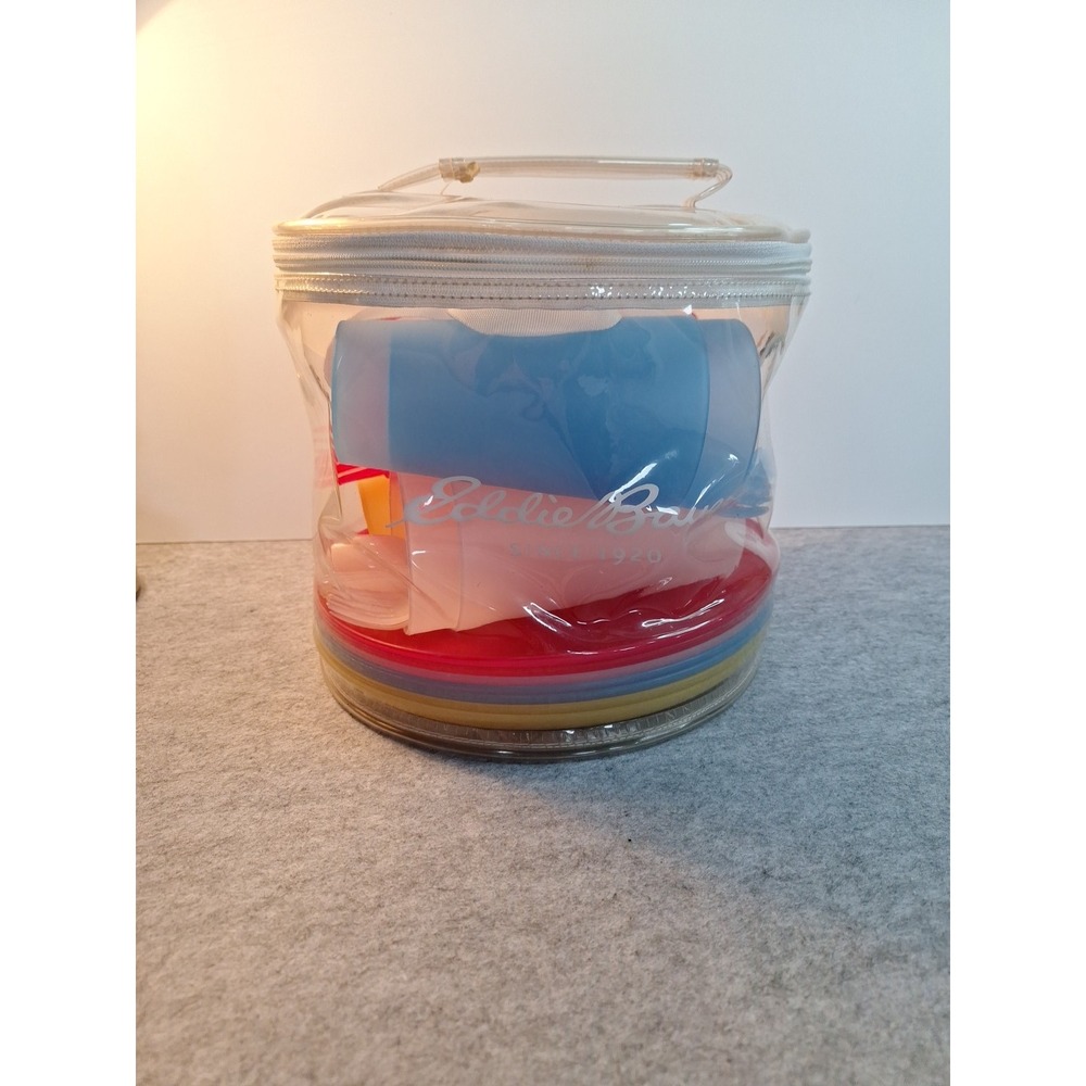 Eddie Bauer NOS Camping Picnic Set – Plates Cups Utensils in Clear Carry Bag – 8